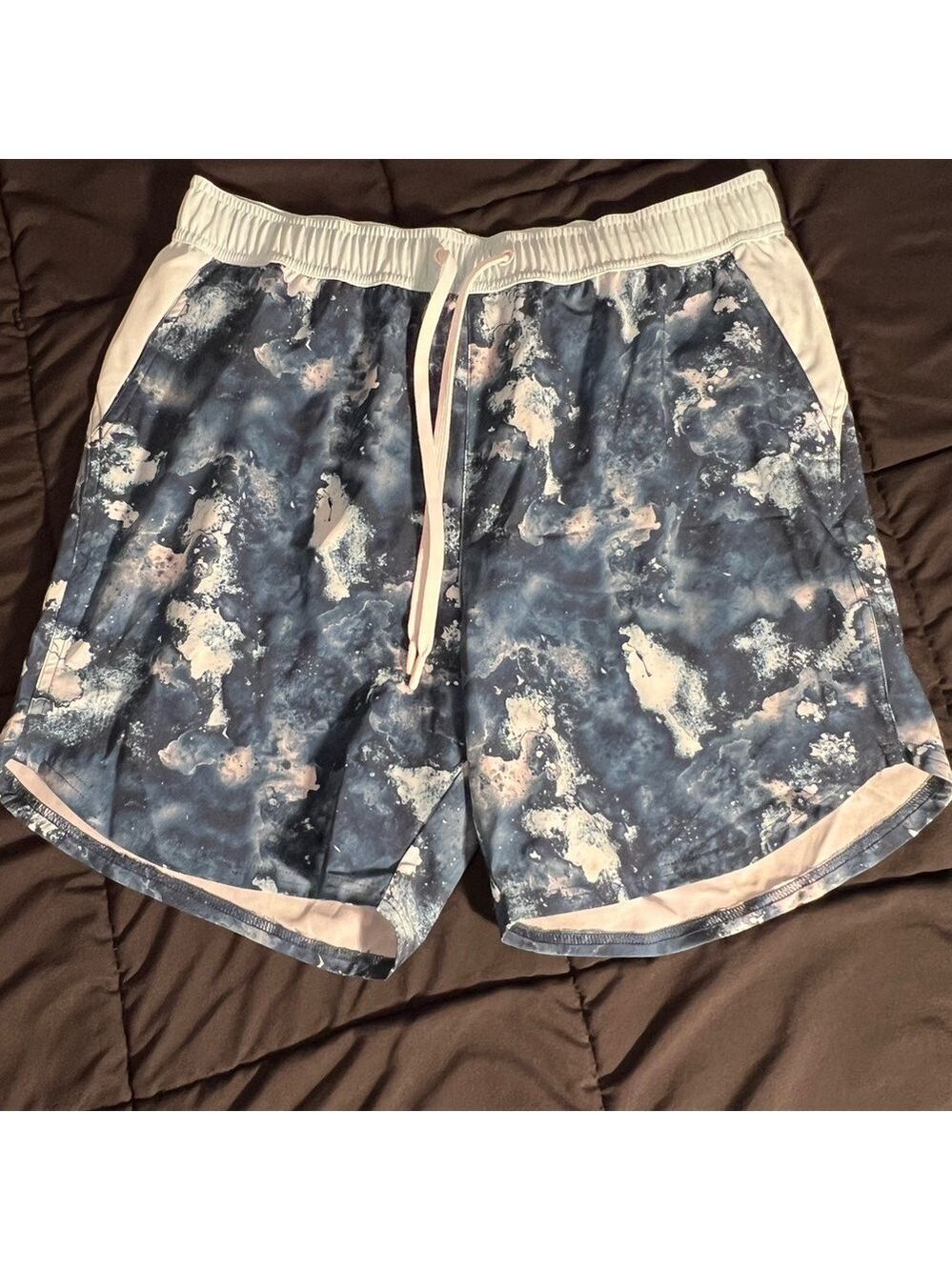 Reebok Blue and White Swim Trunks with Modern Pattern NWOT